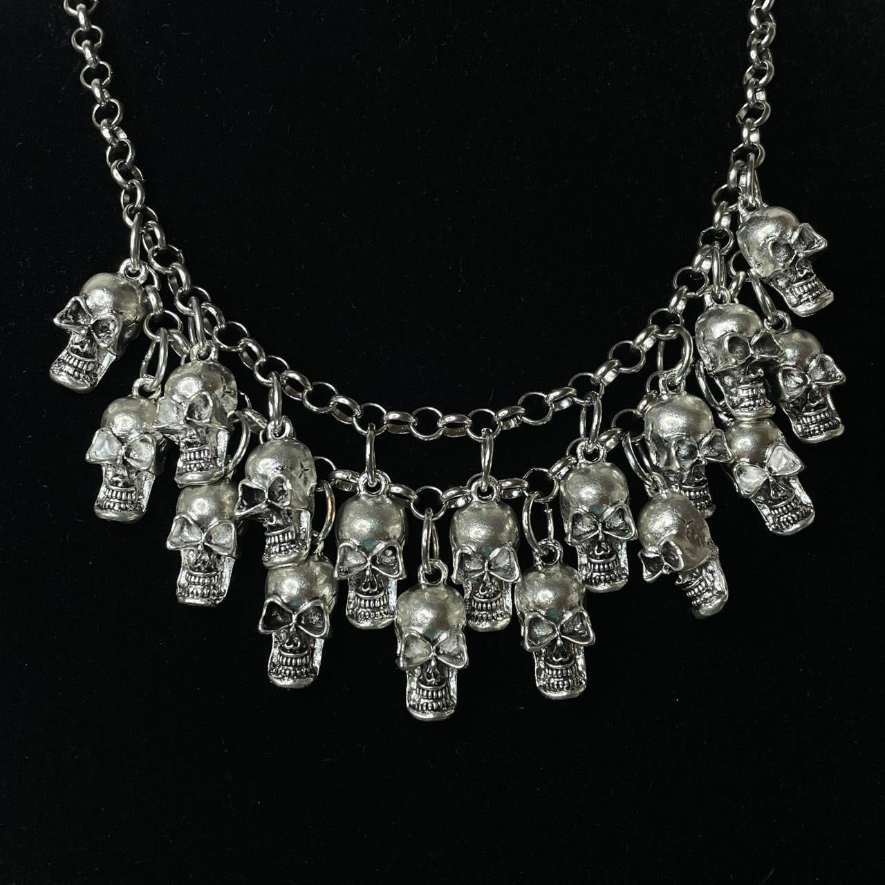 Double Layer Silver Skull Necklace