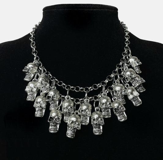 Double Layer Silver Skull Necklace