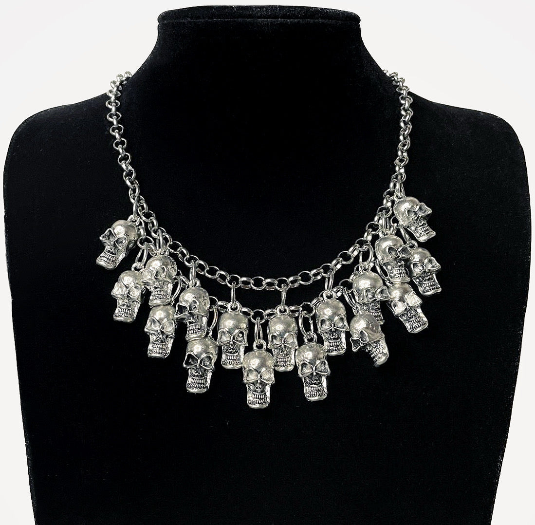 Double Layer Silver Skull Necklace