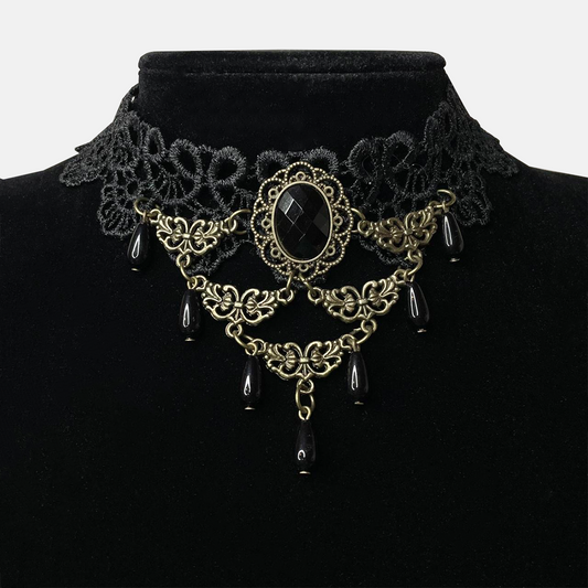 Masquerade Ball Night - Black Pearl Lace Choker